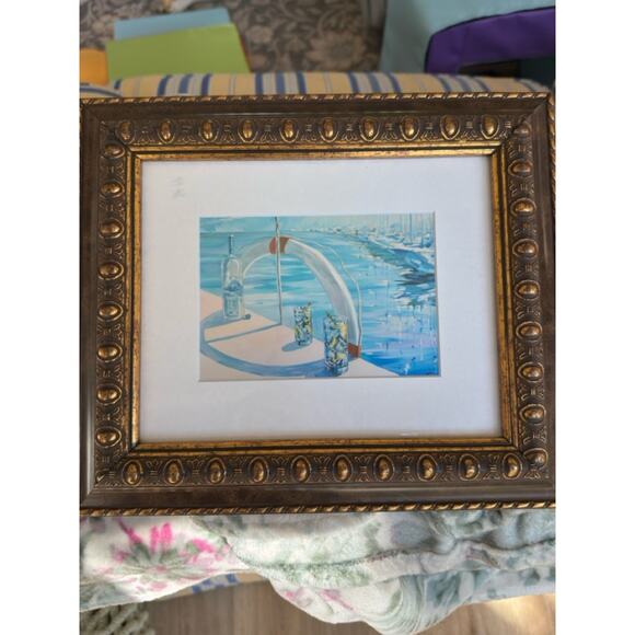 Vintage Other - Framed Coastal Art Print Signed Emil Hristov – Gold Ornate Frame Nautical Decor